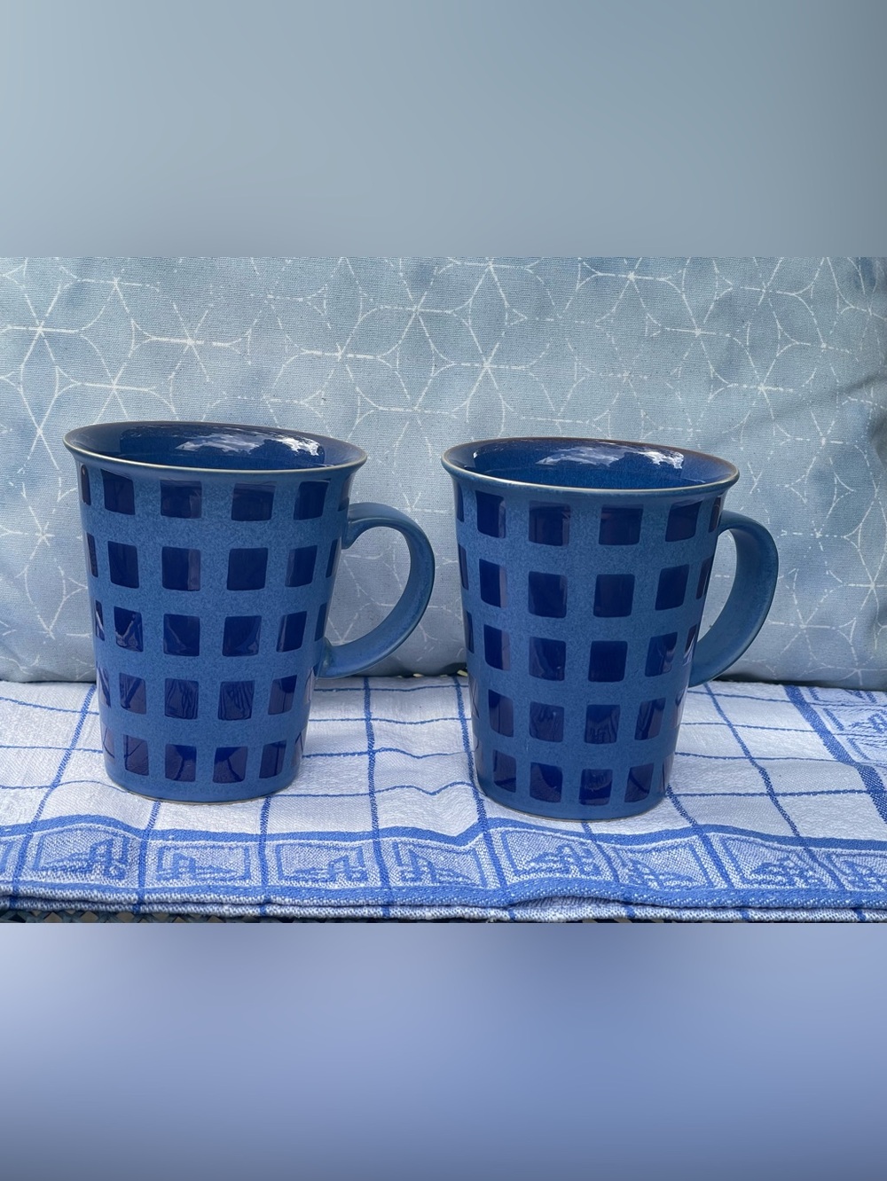 Denby Reflex Grandmug Blue Check Mugs - Set of 2